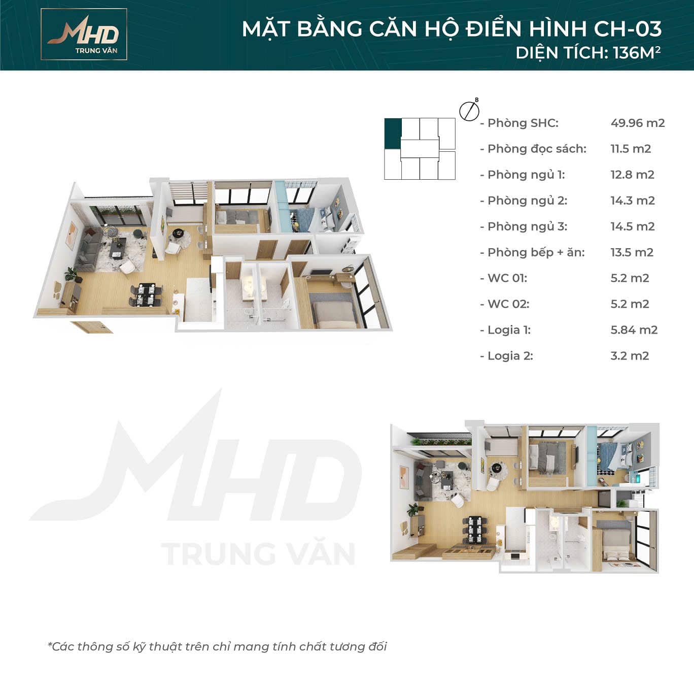 Mặt bằng căn hộ chung cư MHD Trung Văn CH 03