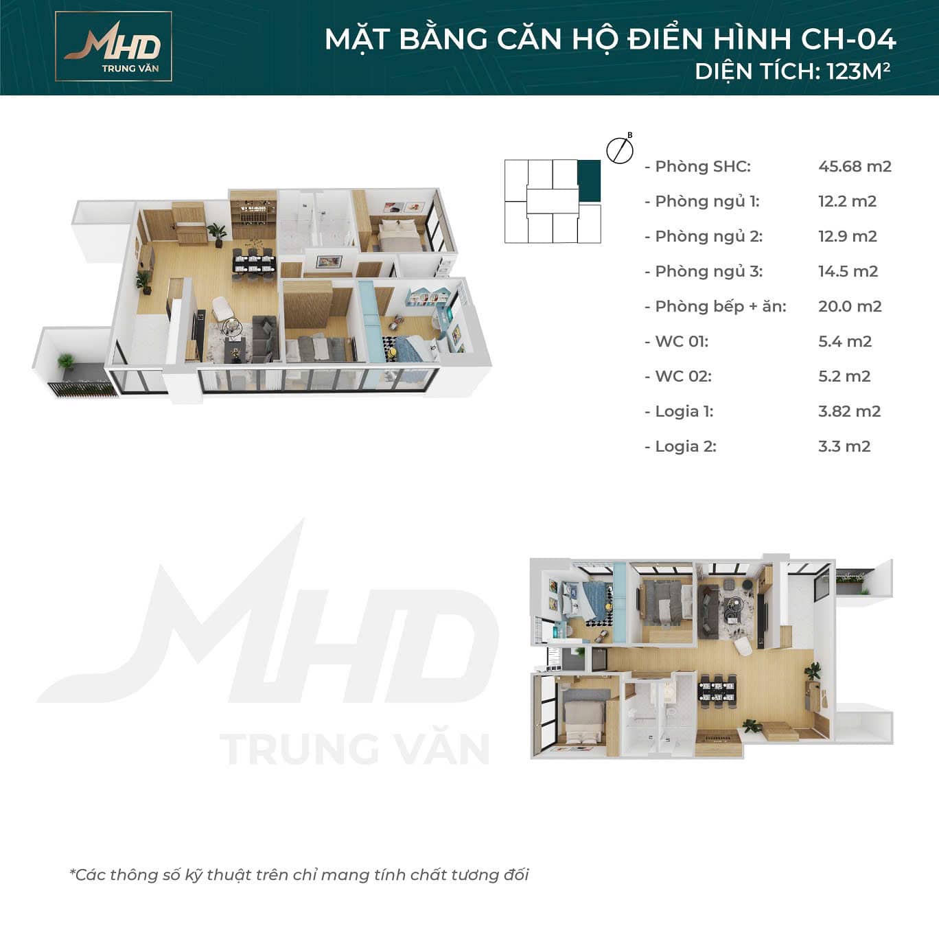 Mặt bằng căn hộ chung cư MHD Trung Văn CH 04